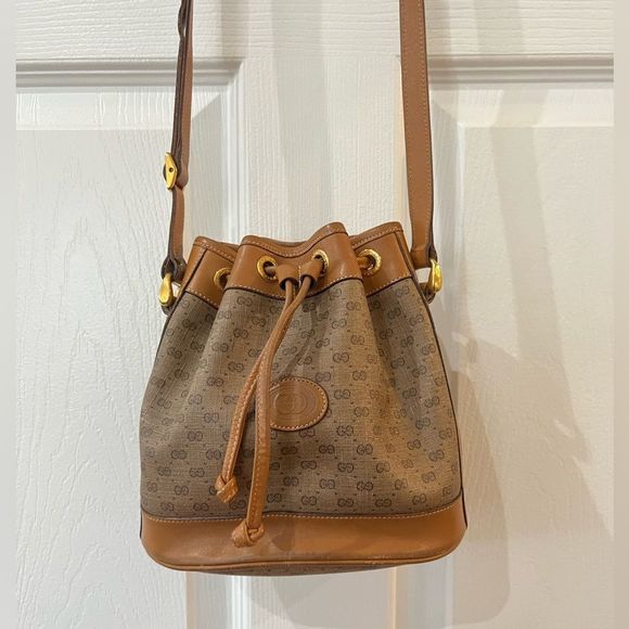 Gucci Handbags - Fabulous 1970’s Vintage Gucci Mini Bucket Bag - Micro GG Cnavas Print